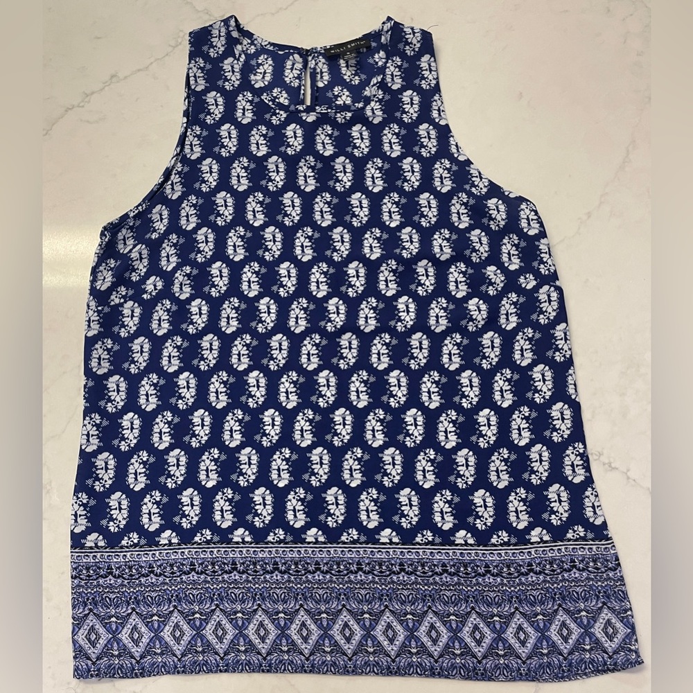 Will Smith Beautiful Blue Sleeveless Blouse Size Small
